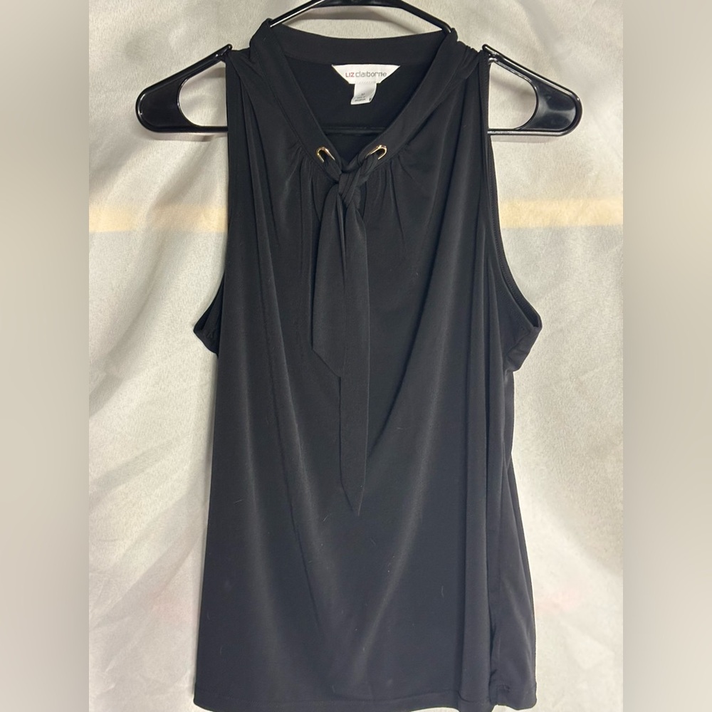 Liz Claiborne Black Sleeveless Tie Blouse
